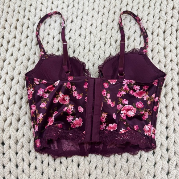NWT Victoria’s Secret Dream Angels Burgundy Floral Lace Up Corset Bra Top Sz 32C - Picture 5 of 11